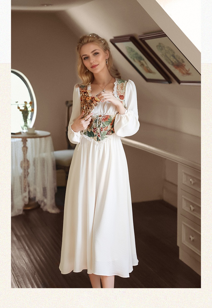 Elegant Cottage Style Princess Dresses Woman Vintage Chic Painting Corset Dress